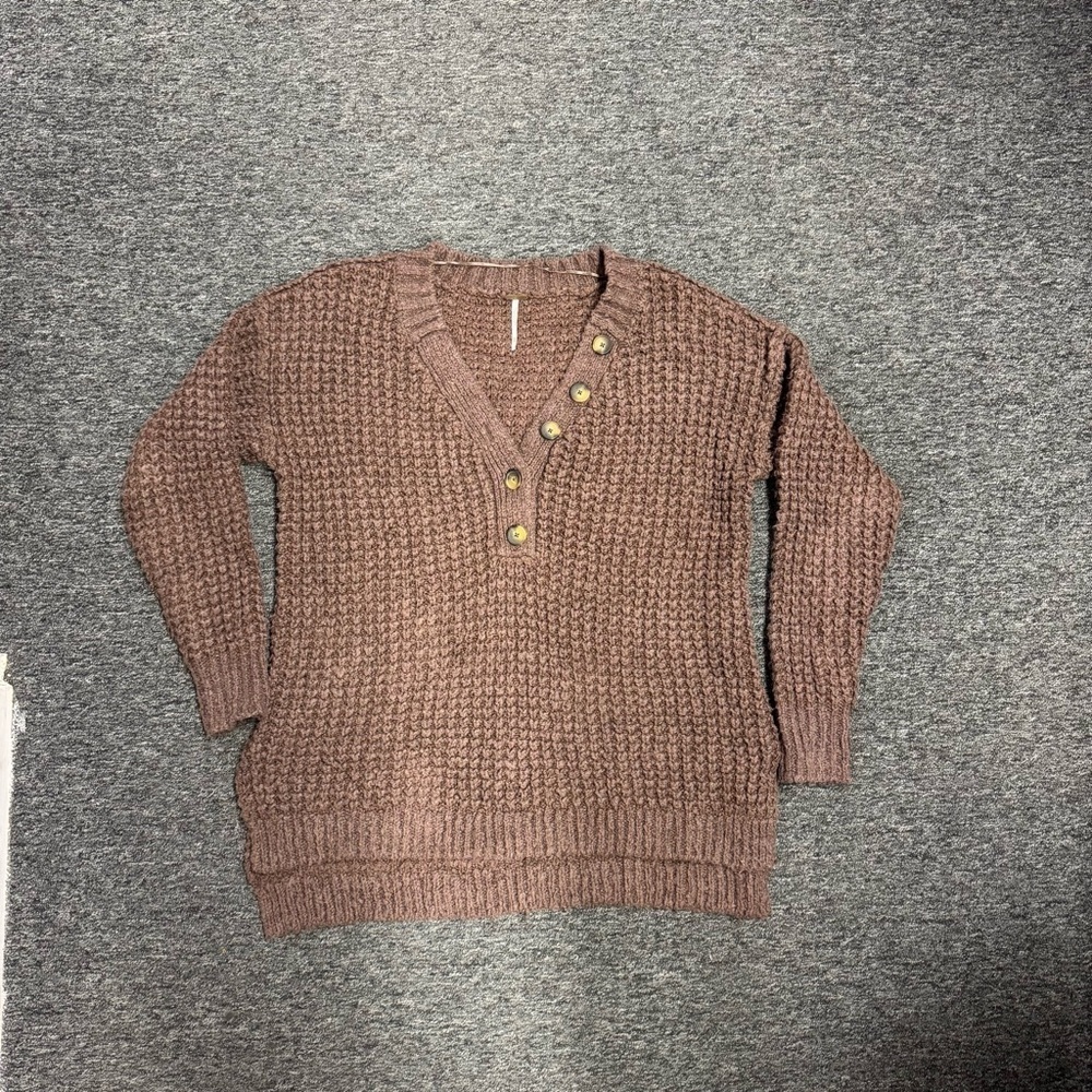 FREE PEOPLE LADIES BROWN WHISTLE THERMAL HENELY JUMPER Sweater SIZE XS - Picture 4 of 8